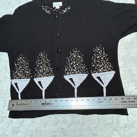 Vintage Northern Isles Womens Large Black Ramie Embellished Cardigan Sweater - Picture 6 of 9